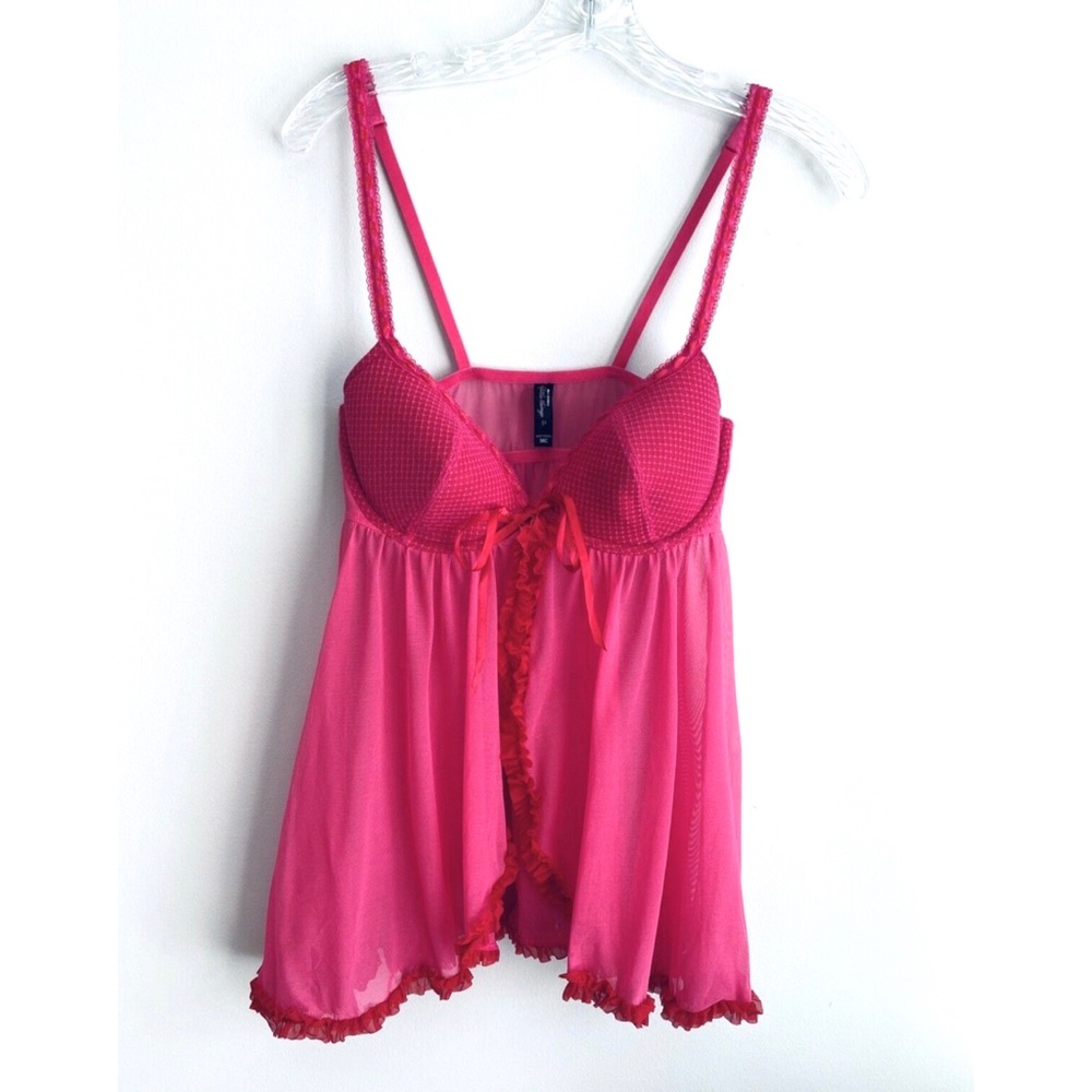 NWT Vintage Sexy Little Thing Fuchsia Mesh Lace Chemise